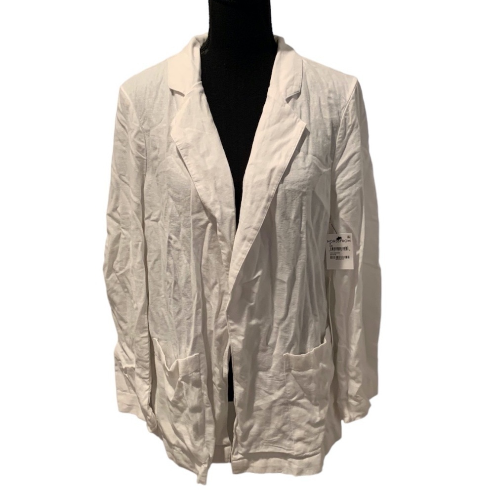 Caslon Open Front Linen Blend Blazer Jacket White Medium NWT